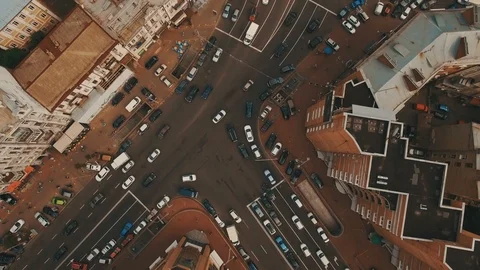 Top down aerial view of intersection with a lot of cars Stock Footage 88178303