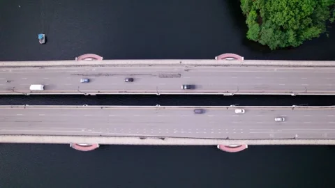 Top down aerial view of the Kenneth F Burns memorial bridge that connects Stock Footage 339238336