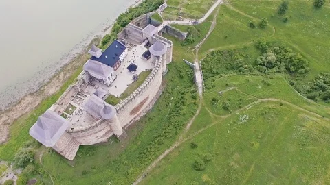 Top down aerial view of Khotyn Fortress Stock Footage 99073790