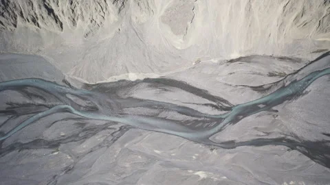 Top-Down Aerial View of Kuitun Riverbed Textures at Dushanzi Grand Canyon Видео 342635286