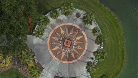 Top Down Aerial View of Large Compass Rose Lakeside Plaza Celebration Florida Stock Footage 312515866