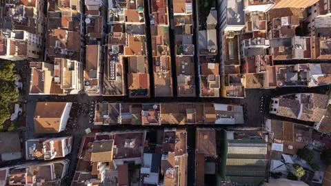 Top Down Aerial View of Lloret de Mar Old Town Rooftops Spain Фото