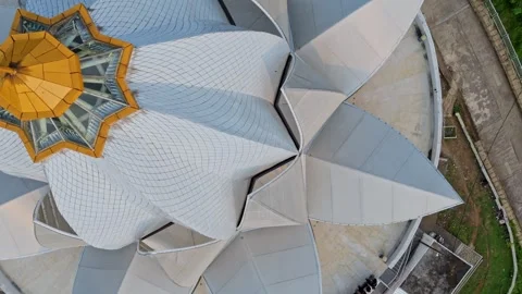 Top down aerial view of lotus shaped mosque roof architecture Stock Footage 334012459