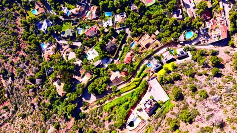 Top down aerial view of luxury villas and swimming pools Stock Footage 330489382