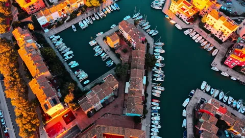 Top down aerial view of luxury marina and boats Video stock 330490405