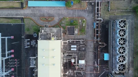 Top-down aerial view major coal-fired power plant producing electricity. Video stock 336808215