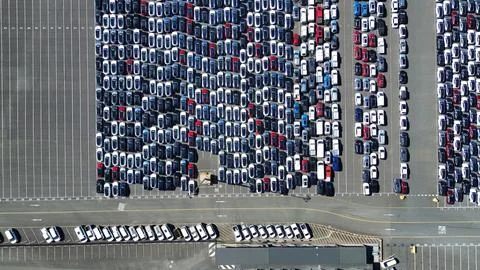 Top Down Aerial View of Massive Vehicle Storage Lot Stock Photos
