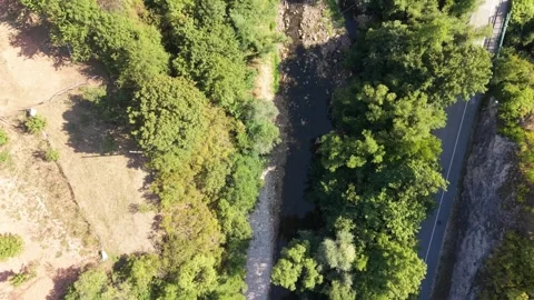 Top Down Aerial View of Miljacka River and Pedestrian Promenade at Dariva Stock-Footage 342938616