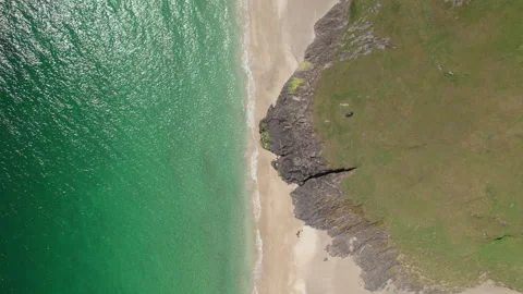 Top down aerial view of Mingulay Bay, Outer Hebrides, Scotland Stock Footage 233080003