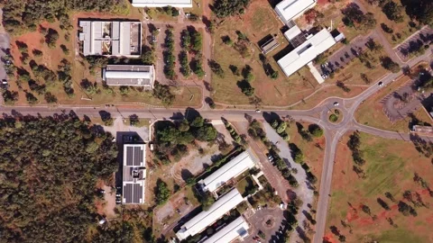 Top-down aerial view of modern architecture at the University of Brasília Vídeos de archivo 339123048