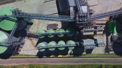 Top down aerial view of modern agricultural grain elevator facility Stock Footage 341285812