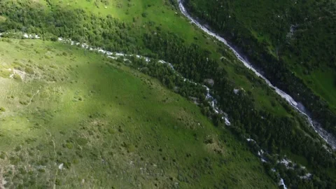 Top down aerial view of mountain rivers merging in green valley of Kazakhstan 스톡 동영상 337141938