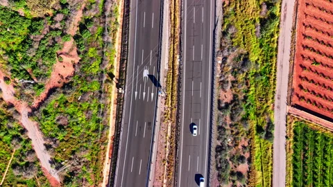 Top down aerial view of a multi-lane highway Stock Footage 330489814