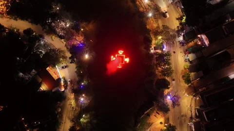 Top Down Aerial View of Neon Light Fountain Show at Night, Siem Reap Cambodia Stock-Footage 347318893