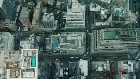 Top down aerial view of New York City streets and buildings with soft natural li Stock Footage 199461160