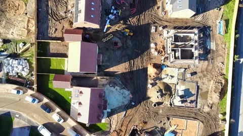 Top down aerial view of a new housing estate under construction Stock Footage 339614999