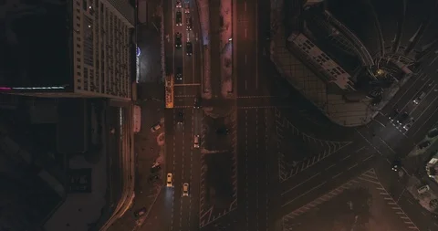 Top down aerial view of night streets in downtown Kyiv, Ukraine Stock Footage 121228216