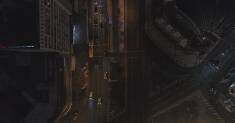 Top down aerial view of night streets in downtown Kyiv, Ukraine Stock Footage 121228320