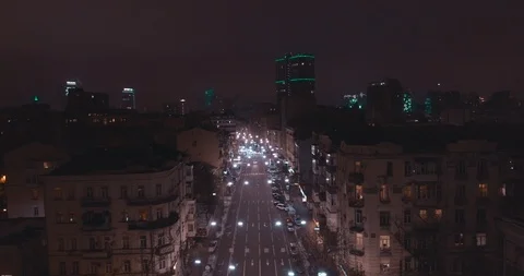 Top down aerial view of night streets in downtown Kyiv, Ukraine Stock Footage 121288746