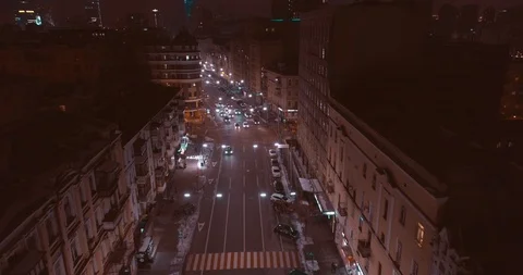 Top down aerial view of night streets in downtown Kyiv, Ukraine Stock Footage 121288826