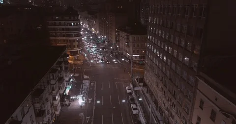 Top down aerial view of night streets in downtown Kyiv, Ukraine Stock Footage 121289021