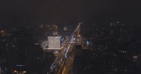Top down aerial view of night streets in downtown Kyiv, Ukraine Stock Footage 121289169