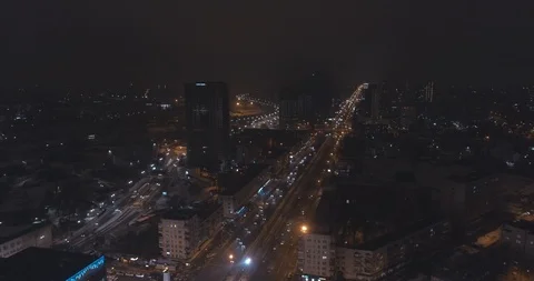 Top down aerial view of night streets in downtown Kyiv, Ukraine Stock Footage 121289306