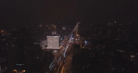 Top down aerial view of night streets in downtown Kyiv, Ukraine Stock Footage 121289346