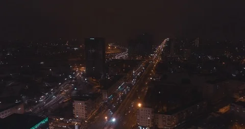 Top down aerial view of night streets in downtown Kyiv, Ukraine Stock Footage 121289378