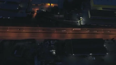 Top down Aerial view of the night highway with cars in the city Stock Footage 156163933