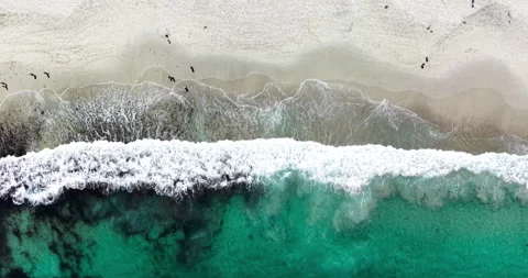 Top Down Aerial View of Ocean Waves Breaking on Sandy Beach Stock Footage 330431535