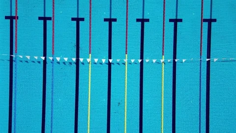Top Down Aerial View of Outdoor Swimming Pool Lanes and Racing Lines 库存影片 333744913