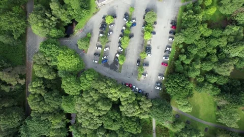 Top-down aerial view over forest and paths at Glendalough, Ireland Stock Footage 346746136
