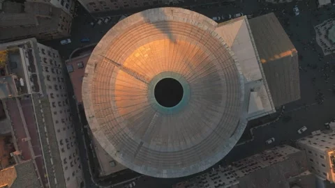 Top-down aerial view of the Pantheon dome and oculus at sunset Stock Footage 334170288