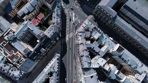 Top down aerial view of Paris rooftop cityscape district street, tilt Stock Footage 220343641