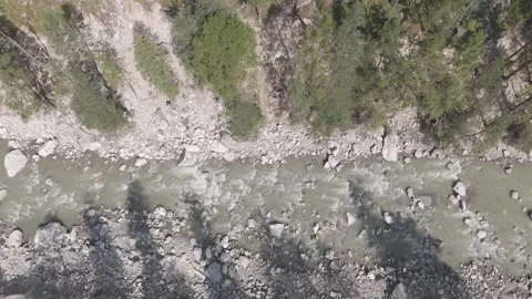 Top-Down Aerial View of Parvati River with Autumn Forest in Kasol Stock-Footage 321088779