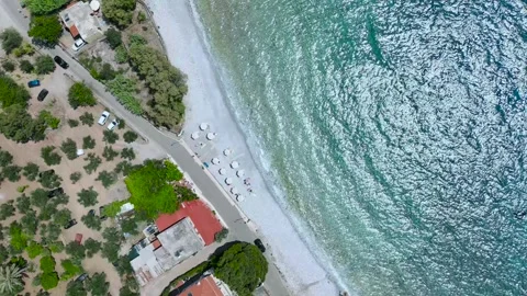 Top Down Aerial View of Pebble Beach near Kardamyli, Greece Stock Footage 335643680