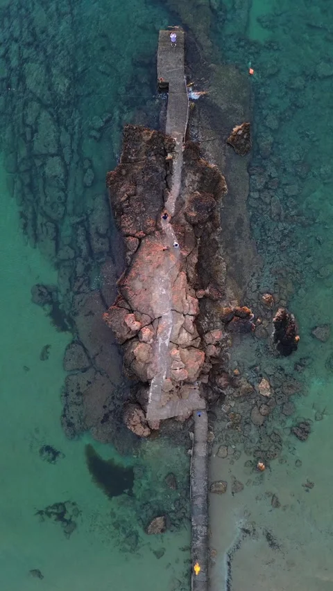 Top-Down Aerial View of a Pier in Ibiza at Sunset Stock Footage 313006624