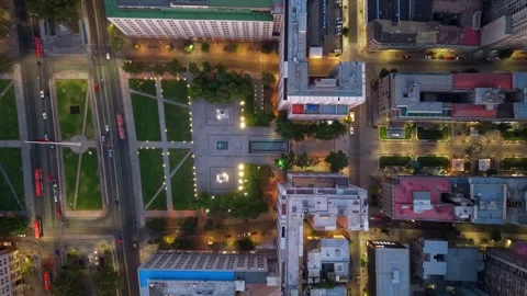 Top Down Aerial View of Plaza de la Ciudadania, Urban Blocks in Santiago, Chile Stock Footage 329157290