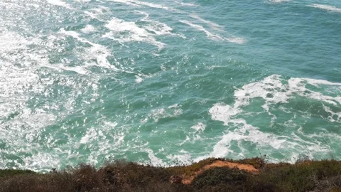 Top Down Aerial View of Powerful Ocean Waves on Portugal Coast Stock Footage 319324629