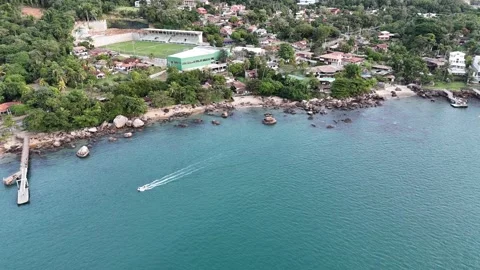 Top-down aerial view of Praia Grande in Ilhabela, SP, Brazil Stock Footage 311484065