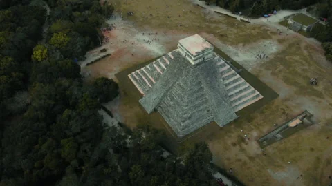 Top-Down Aerial View Pyramid of Kukulcan Chichen Itza Stock Footage 311826771