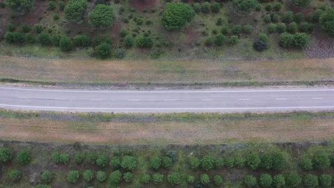 Top down aerial view of quiet secondary road highlighting rural infrastructure Stock Footage 327641742