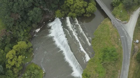 Top down aerial view of Rere falls, New Zealand. 4k Stock Footage 100691633