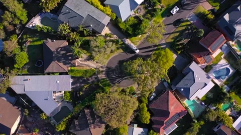 Top down aerial view of a residential area with houses Stock Footage 246905325