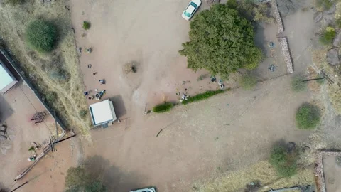 Top-Down Aerial View of a Residential Village Yard in Botswana shade tree, .. Video stock 332738863