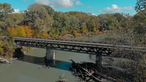 Top down aerial view of river flowing in Caucasus, Georgia Stock Footage 221183066