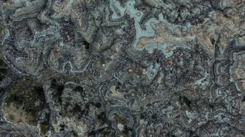 Top down aerial view of rocks in canadian badlands, Horsethief Canyon, Alberta Video stock 197005446