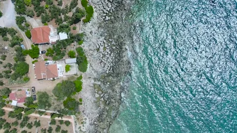 Top Down Aerial View of Rocky Coast near Kardamyli, Greece Stock Footage 335643897