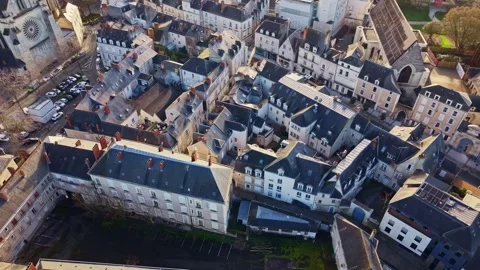 Top down aerial view of rooftops in Angers, France Stock Footage 331955676